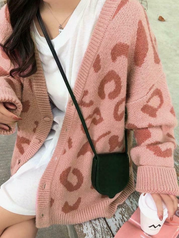 Leopard Print Loose Cardigan for Y2K Fashion Enthusiasts Leopard Print Loose Cardigan for Y2K Fashion Enthusiasts