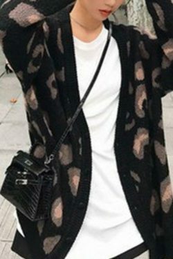 Leopard Print Loose Cardigan for Y2K Fashion Enthusiasts