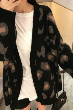 Leopard Print Loose Cardigan for Y2K Fashion Enthusiasts