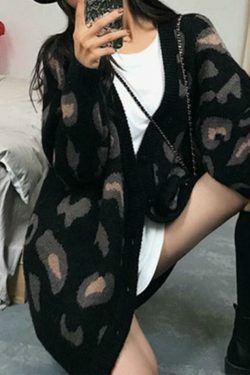 Leopard Print Loose Cardigan for Y2K Fashion Enthusiasts