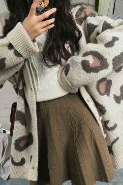Leopard Print Loose Cardigan for Y2K Fashion Enthusiasts
