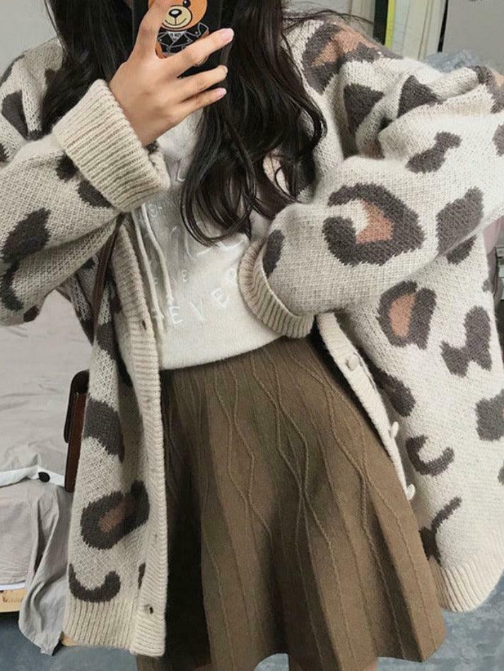 Leopard Print Loose Cardigan for Y2K Fashion Enthusiasts Leopard Print Loose Cardigan for Y2K Fashion Enthusiasts