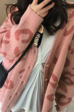 Leopard Print Loose Cardigan for Y2K Fashion Enthusiasts