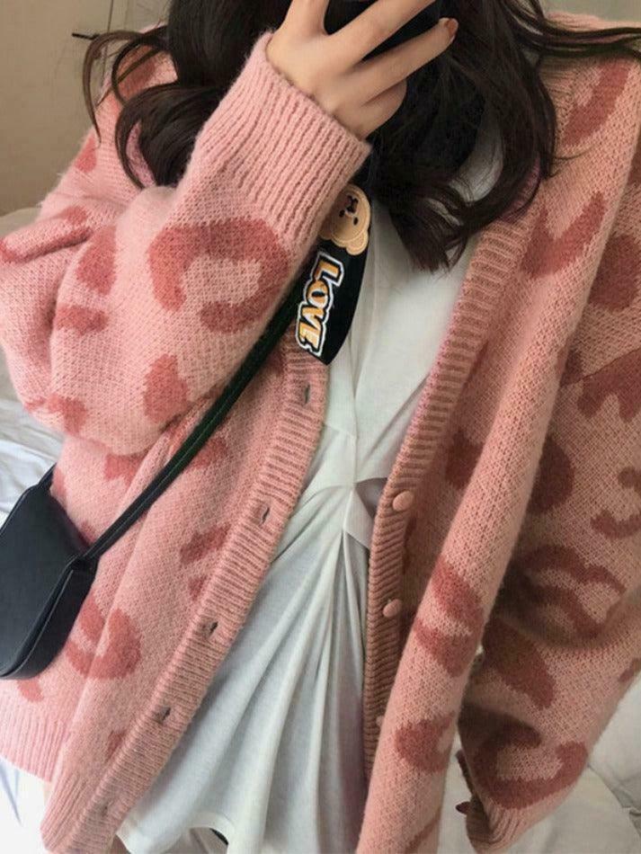 Leopard Print Loose Cardigan for Y2K Fashion Enthusiasts Leopard Print Loose Cardigan for Y2K Fashion Enthusiasts