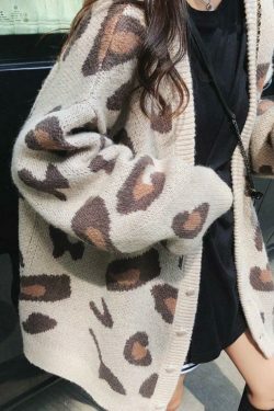 Leopard Print Loose Cardigan for Y2K Fashion Enthusiasts