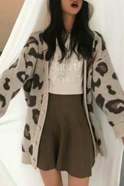 Leopard Print Loose Cardigan for Y2K Fashion Enthusiasts