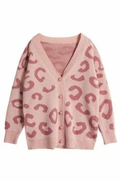 Leopard Print Loose Cardigan for Y2K Fashion Enthusiasts