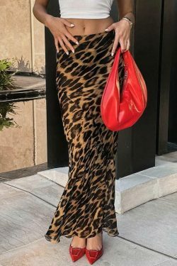 Leopard Print Maxi Skirt - Y2K Fashion Statement with Coquette Aesthetic Twist