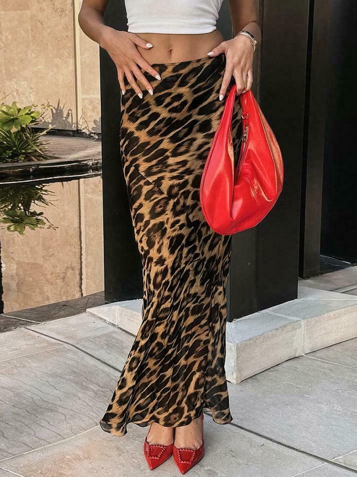Leopard Print Maxi Skirt - Y2K Fashion Statement with Coquette Aesthetic Twist
