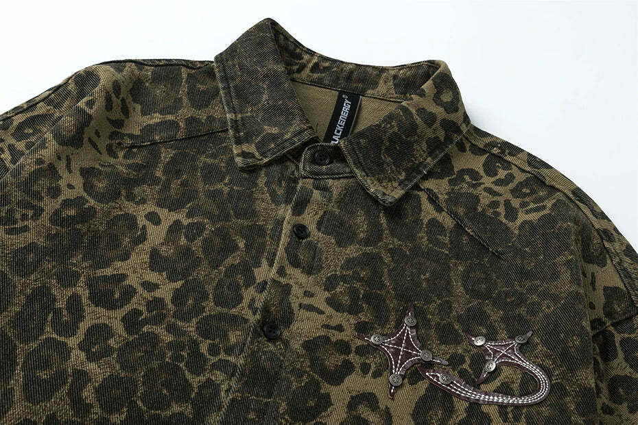 Leopard Print Overshirt - Y2K Fashion with Coquette Aesthetic Twist Leopard Print Overshirt - Y2K Fashion with Coquette Aesthetic Twist