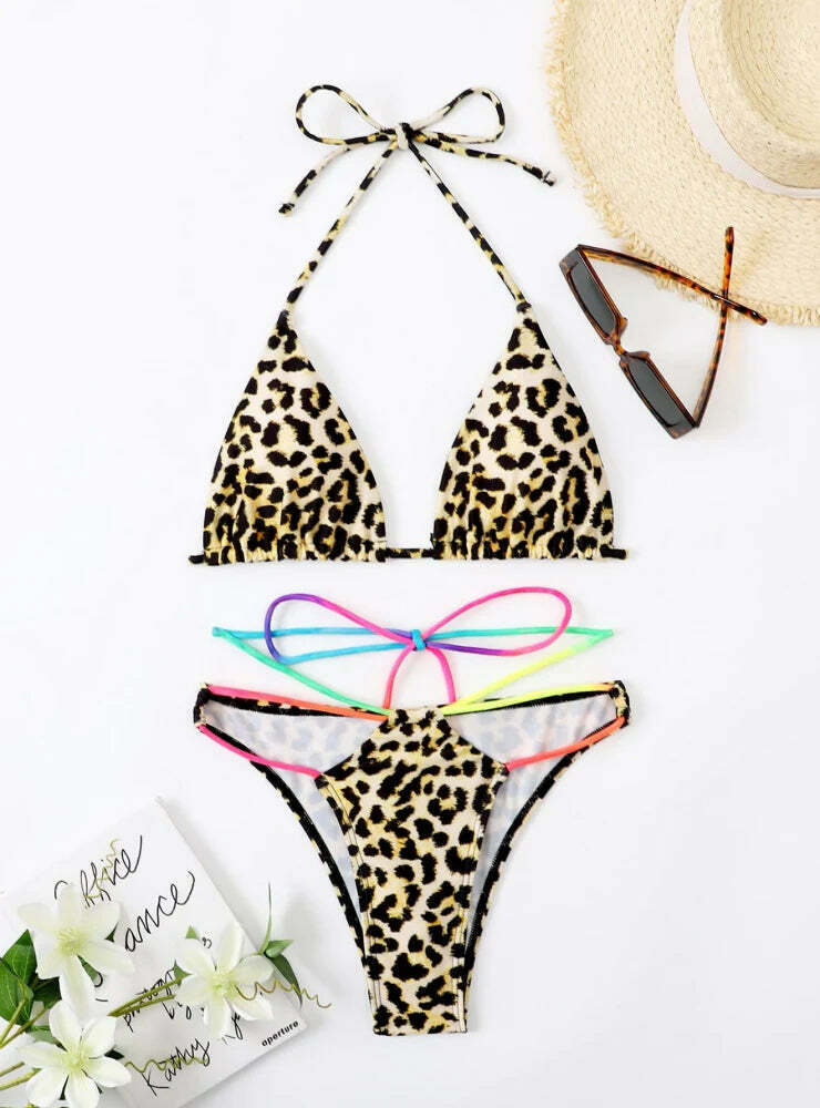 Leopard Print Swimsuit Bikini - Y2K Fashion Statement - Coquette Aesthetic with Leopard Print Swimsuit Bikini - Y2K Fashion Statement - Coquette Aesthetic with