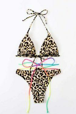Leopard Print Swimsuit Bikini - Y2K Fashion Statement - Coquette Aesthetic with