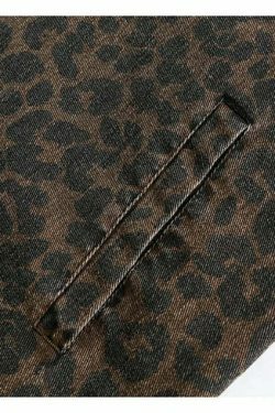 Leopard Print Trucker Jacket with Zipper - Y2K Fashion Statement for Women