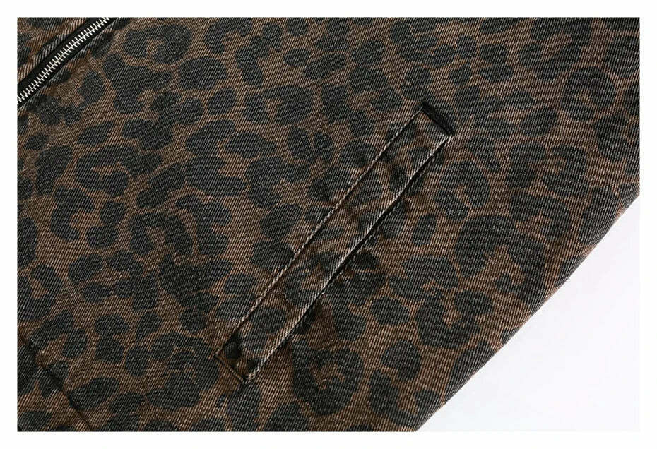 Leopard Print Trucker Jacket with Zipper - Y2K Fashion Statement for Women Leopard Print Trucker Jacket with Zipper - Y2K Fashion Statement for Women