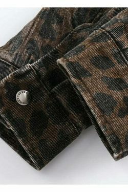 Leopard Print Trucker Jacket with Zipper - Y2K Fashion Statement for Women