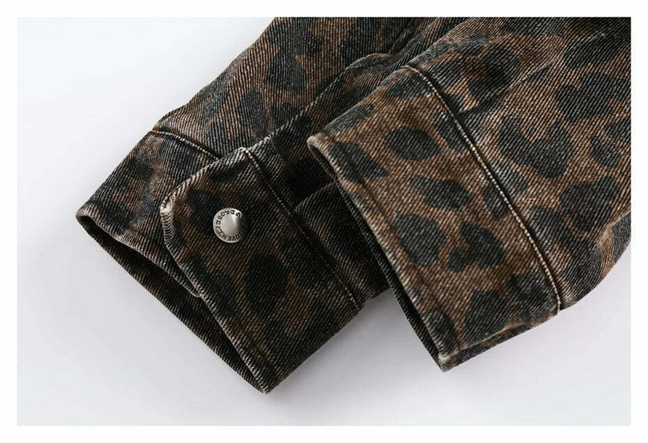 Leopard Print Trucker Jacket with Zipper - Y2K Fashion Statement for Women Leopard Print Trucker Jacket with Zipper - Y2K Fashion Statement for Women