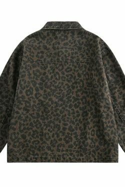 Leopard Print Trucker Jacket with Zipper - Y2K Fashion Statement for Women