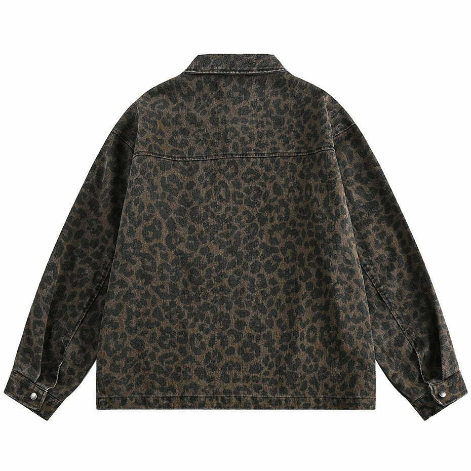 Leopard Print Trucker Jacket with Zipper - Y2K Fashion Statement for Women Leopard Print Trucker Jacket with Zipper - Y2K Fashion Statement for Women