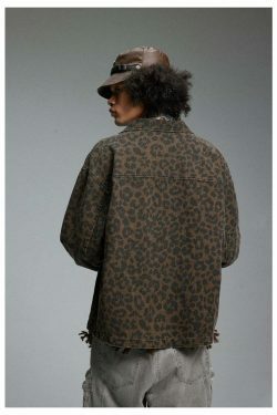 Leopard Print Trucker Jacket with Zipper - Y2K Fashion Statement for Women
