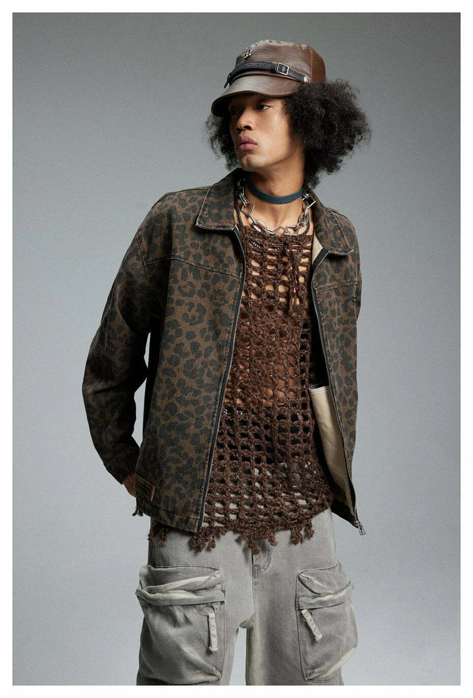 Leopard Print Trucker Jacket with Zipper - Y2K Fashion Statement for Women Leopard Print Trucker Jacket with Zipper - Y2K Fashion Statement for Women