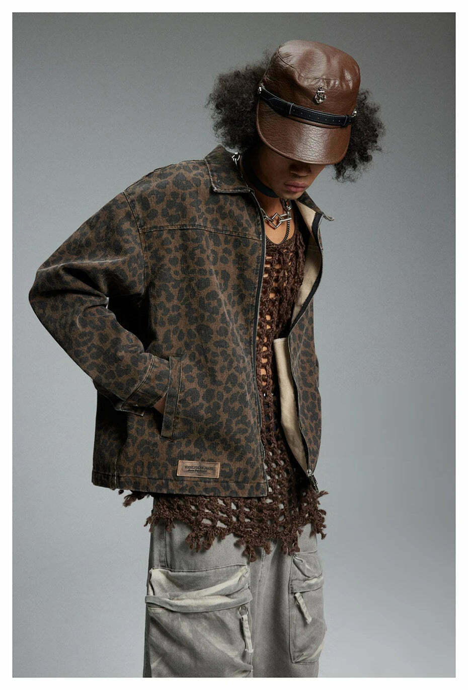 Leopard Print Trucker Jacket with Zipper - Y2K Fashion Statement for Women Leopard Print Trucker Jacket with Zipper - Y2K Fashion Statement for Women