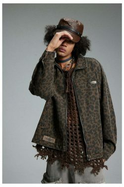 Leopard Print Trucker Jacket with Zipper - Y2K Fashion Statement for Women