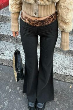 Leopard Splice Flare Leg Pants for Y2K Fashion Enthusiasts