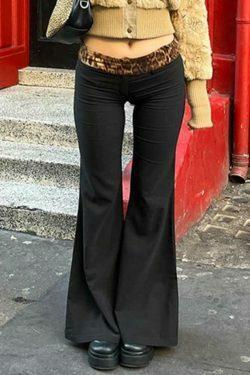 Leopard Splice Flare Leg Pants for Y2K Fashion Enthusiasts