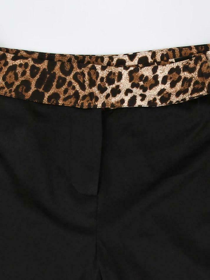 Leopard Splice Flare Leg Pants for Y2K Fashion Enthusiasts Leopard Splice Flare Leg Pants for Y2K Fashion Enthusiasts