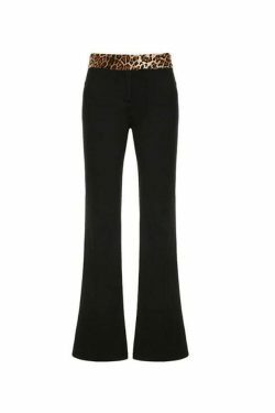 Leopard Splice Flare Leg Pants for Y2K Fashion Enthusiasts