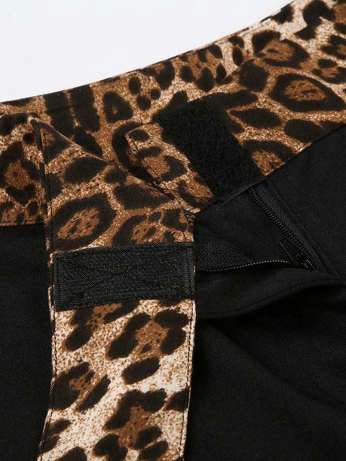 Leopard Splice Flare Leg Pants for Y2K Fashion Enthusiasts Leopard Splice Flare Leg Pants for Y2K Fashion Enthusiasts