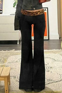 Leopard Splice Flare Leg Pants for Y2K Fashion Enthusiasts