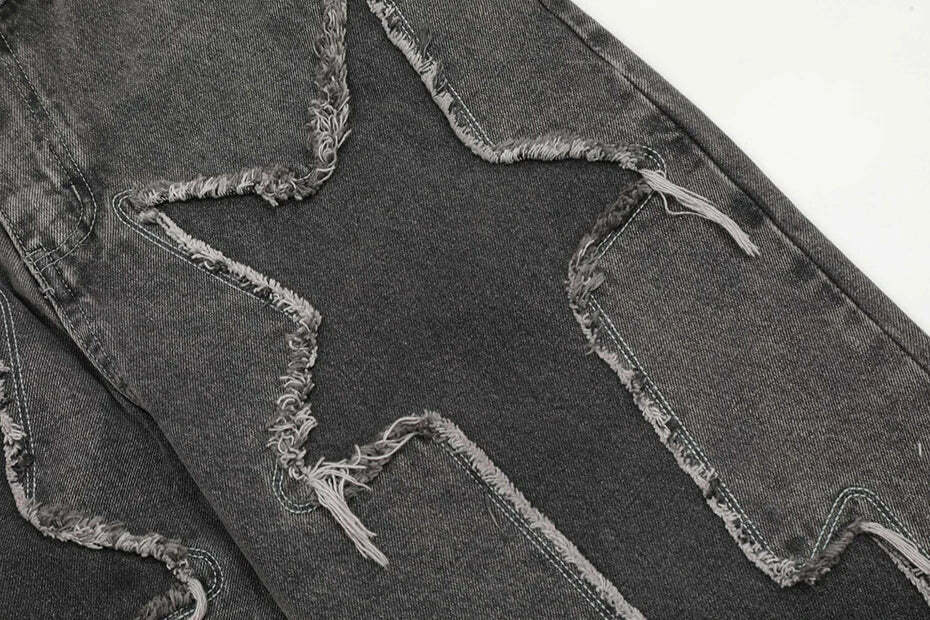 Lightning Star Patch Baggy Jeans - Y2K Fashion Statement with Unique Aesthetic Appeal Lightning Star Patch Baggy Jeans - Y2K Fashion Statement with Unique Aesthetic Appeal
