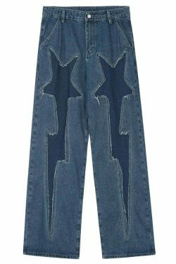 Lightning Star Patch Baggy Jeans - Y2K Fashion Statement with Unique Aesthetic Appeal
