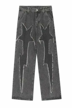 Lightning Star Patch Baggy Jeans - Y2K Fashion Statement with Unique Aesthetic Appeal