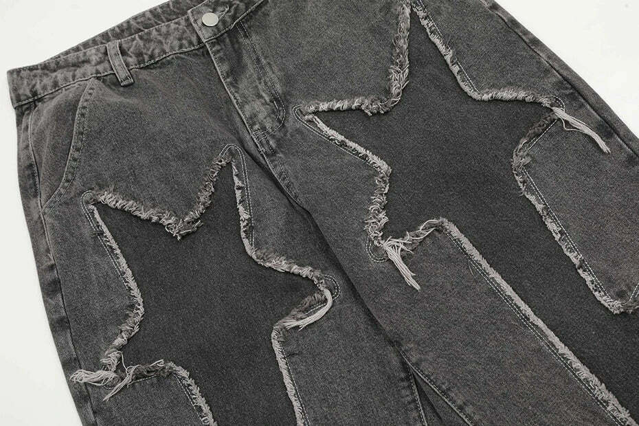 Lightning Star Patch Baggy Jeans - Y2K Fashion Statement with Unique Aesthetic Appeal Lightning Star Patch Baggy Jeans - Y2K Fashion Statement with Unique Aesthetic Appeal