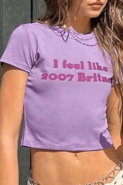 Lilac Letter Printed Crop Top - Y2K Aesthetic Fashion - Coquette Grunge Outfit