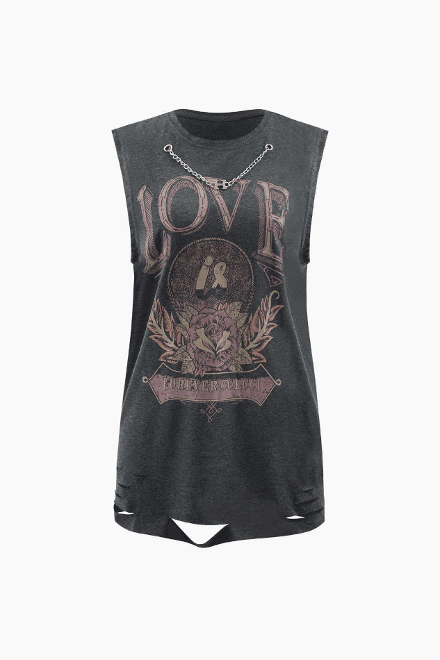 Love Flower Distressed Sleeveless Tee - Y2K Fashion Aesthetic Top for Women Love Flower Distressed Sleeveless Tee - Y2K Fashion Aesthetic Top for Women