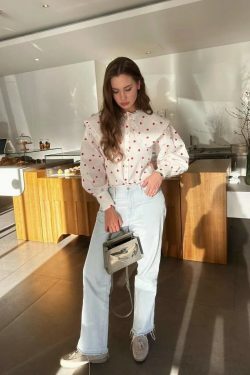 Love In The Air' Heart Print Shirt - Y2K Fashion Coquette Aesthetic Grunge