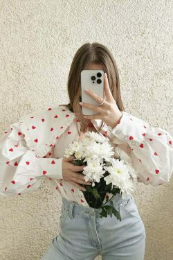 Love In The Air' Heart Print Shirt - Y2K Fashion Coquette Aesthetic Grunge