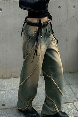 Low Rise Washed Furry-Trim Straight-Fit Jeans for Coquette Aesthetic Fashion