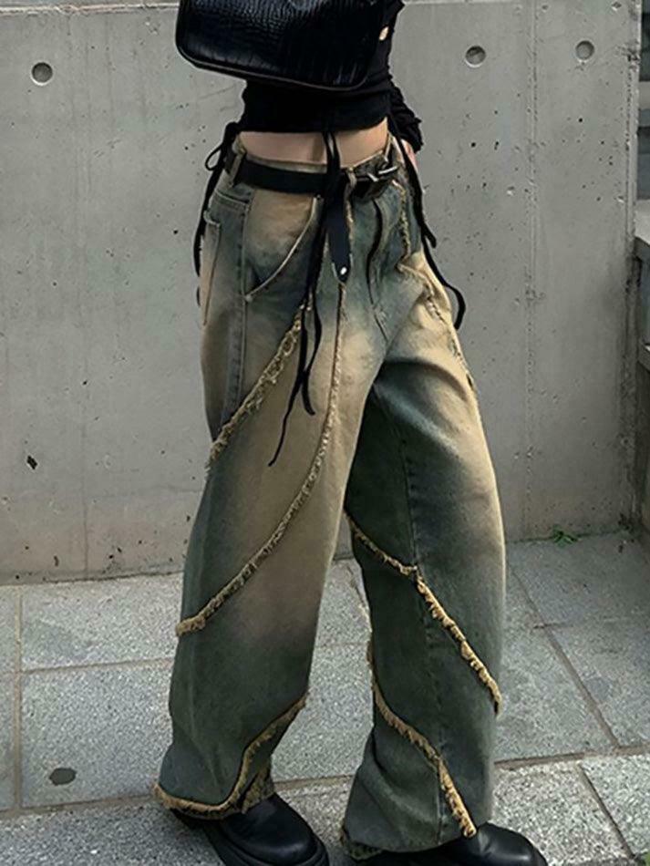 Low Rise Washed Furry-Trim Straight-Fit Jeans for Coquette Aesthetic Fashion Low Rise Washed Furry-Trim Straight-Fit Jeans for Coquette Aesthetic Fashion