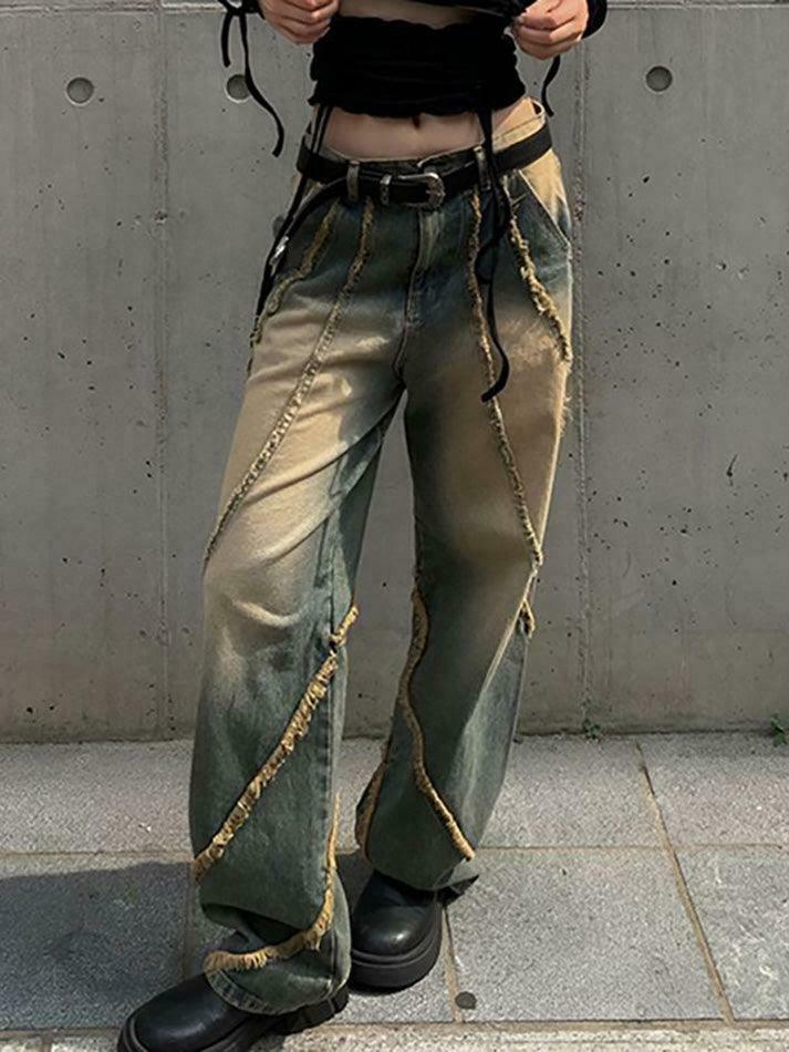 Low Rise Washed Furry-Trim Straight-Fit Jeans for Coquette Aesthetic Fashion Low Rise Washed Furry-Trim Straight-Fit Jeans for Coquette Aesthetic Fashion