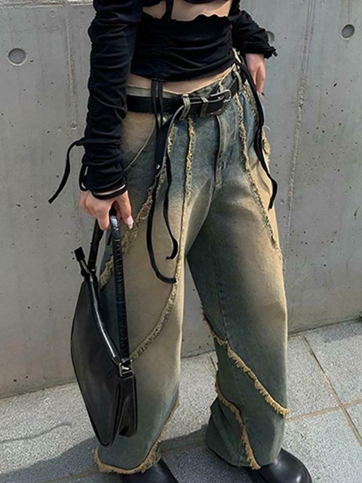 Low Rise Washed Furry-Trim Straight-Fit Jeans for Coquette Aesthetic Fashion Low Rise Washed Furry-Trim Straight-Fit Jeans for Coquette Aesthetic Fashion