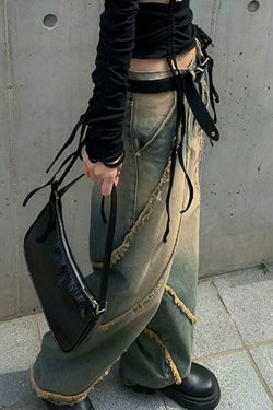 Low Rise Washed Furry-Trim Straight-Fit Jeans for Coquette Aesthetic Fashion