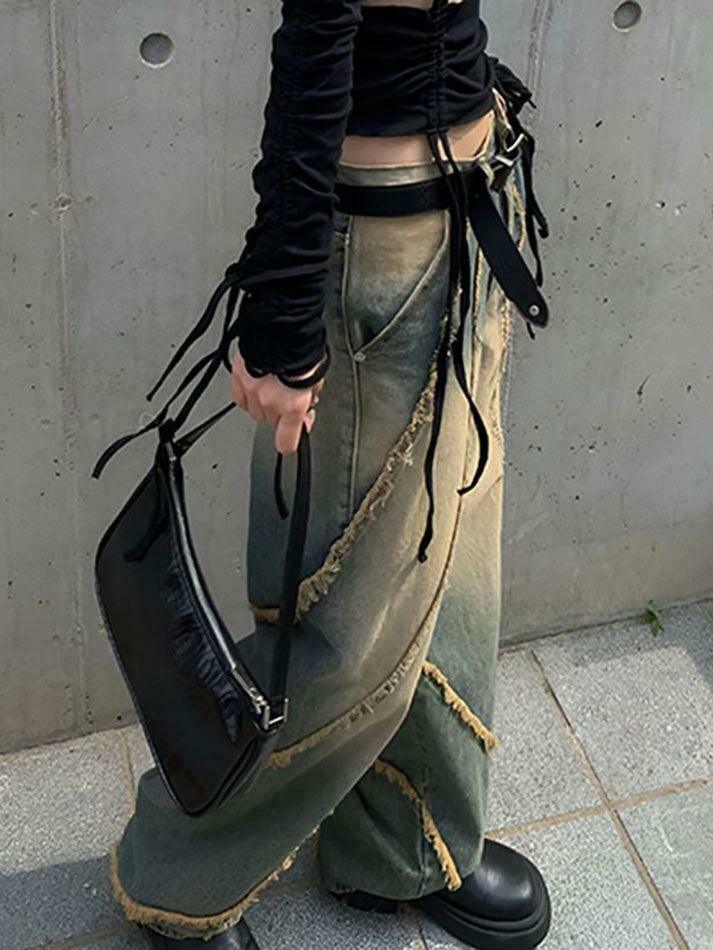 Low Rise Washed Furry-Trim Straight-Fit Jeans for Coquette Aesthetic Fashion Low Rise Washed Furry-Trim Straight-Fit Jeans for Coquette Aesthetic Fashion