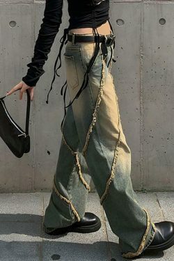 Low Rise Washed Furry-Trim Straight-Fit Jeans for Coquette Aesthetic Fashion