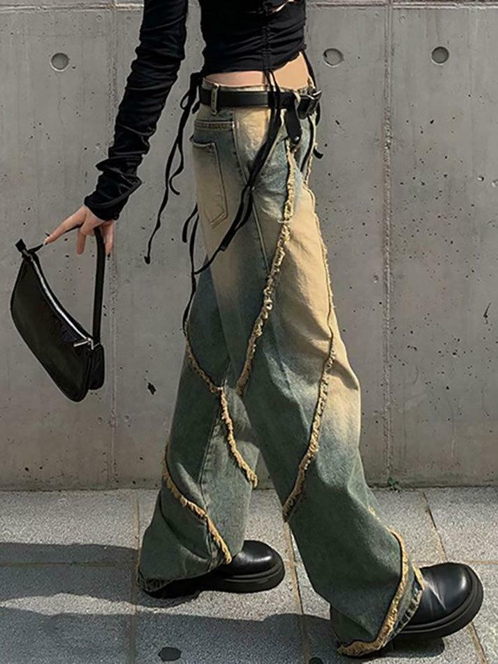 Low Rise Washed Furry-Trim Straight-Fit Jeans for Coquette Aesthetic Fashion Low Rise Washed Furry-Trim Straight-Fit Jeans for Coquette Aesthetic Fashion