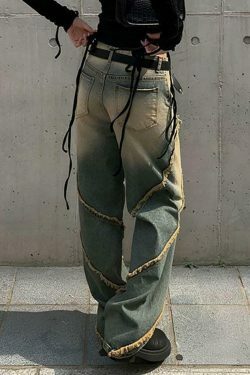 Low Rise Washed Furry-Trim Straight-Fit Jeans for Coquette Aesthetic Fashion