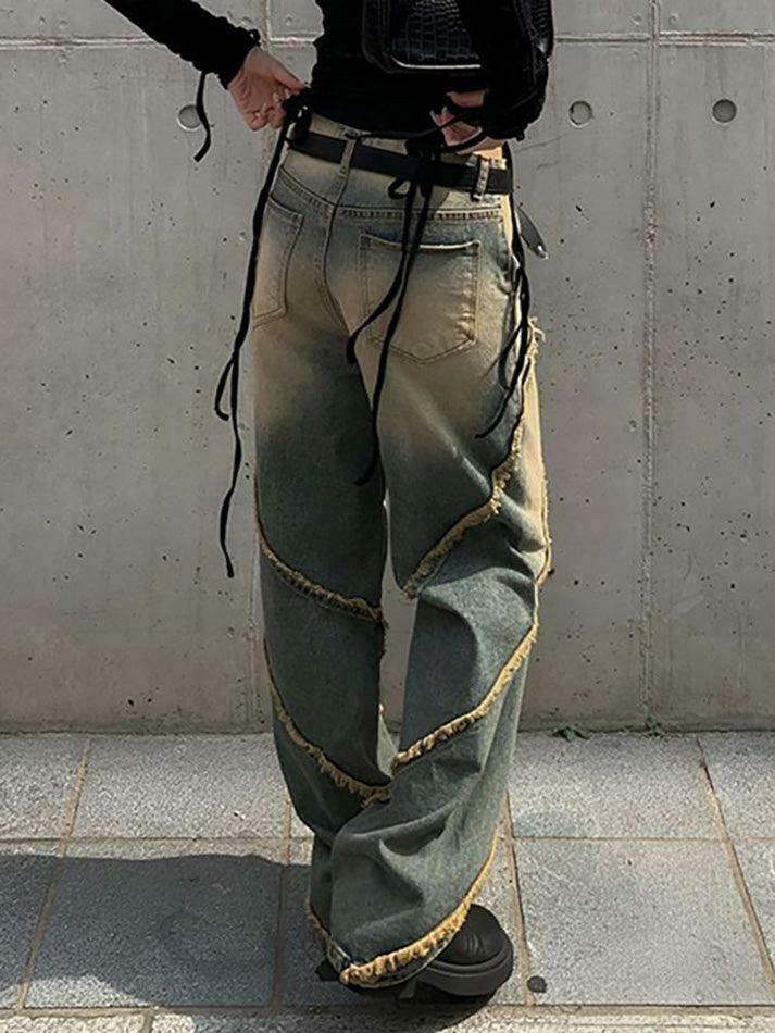 Low Rise Washed Furry-Trim Straight-Fit Jeans for Coquette Aesthetic Fashion Low Rise Washed Furry-Trim Straight-Fit Jeans for Coquette Aesthetic Fashion